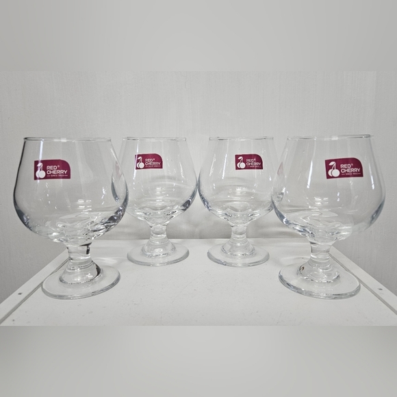 NWOT 4 Qty Red Cherry Cognac glasses - Picture 1 of 4